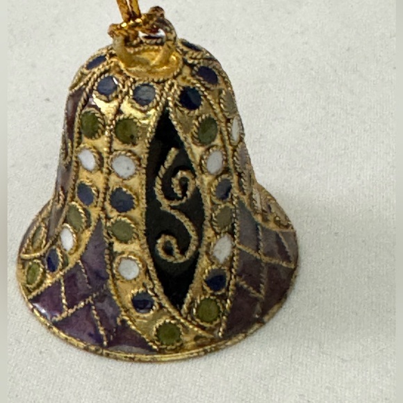 Cloisonné Small Ornament Set Star, Heart, Sphere and Bell in Blue Velvety Box - Picture 4 of 9